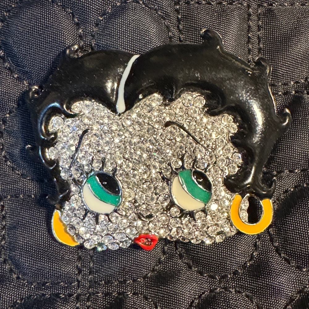 Clear Rhinestone Betty Boop Black and Silver Brooch Pin